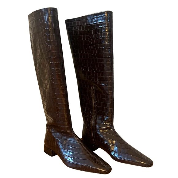 STAUD Shoes - Staud Croc-Embossed Leather Riding Boots